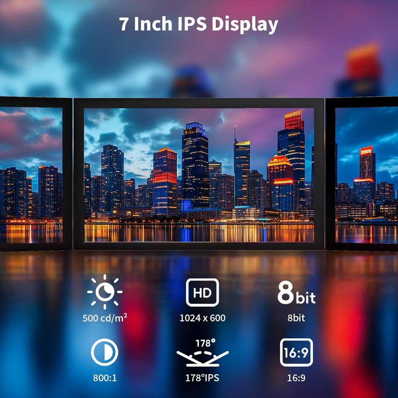CUQI 7 Inch Small Monitor, 1024×600 IPS Mini Monitor with Built-in Speakers/HDMI/VGA/AV Input for Raspberry Pi, PC, TV, DVD, CCTV - Image 2